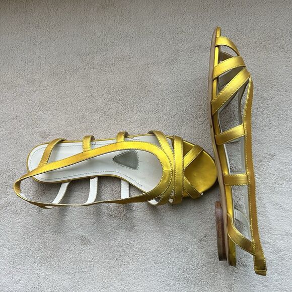 Jil Sander Metallic Gold Cage Peep-Toe Slingback Flat Sandal Women 38.5 US 7.5 - Picture 13 of 13